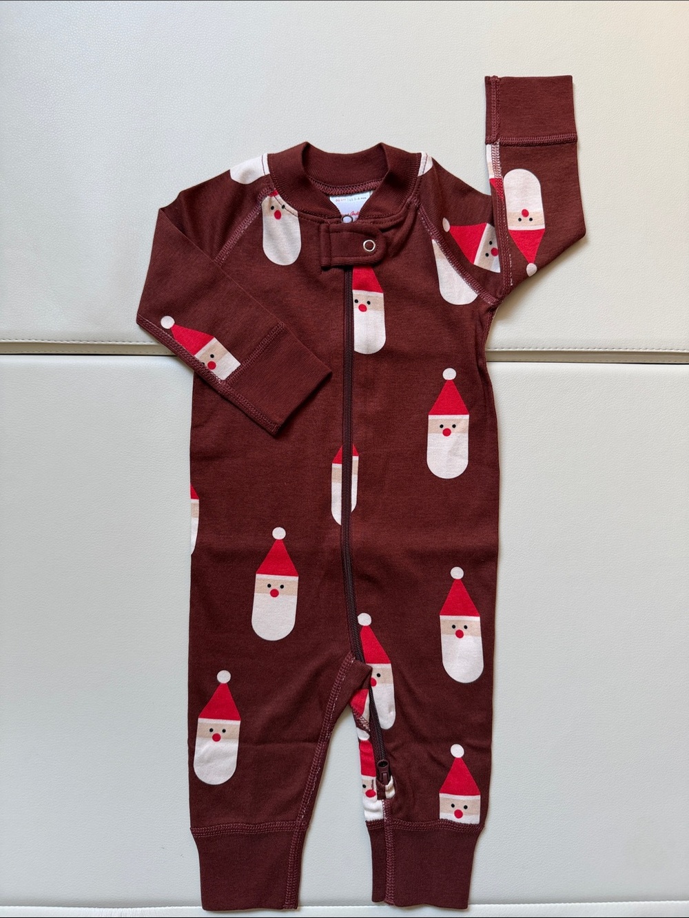 NWOT Hanna Andersson Santa Print Organic Cotton Zip Romper Holiday Christmas